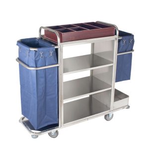 Xe đẩy khách sạn dọn buồng phòng khách sạn khung inox 2 túi XDKS04
