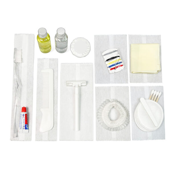 Bộ amenities khách sạn COMBO 14, set 10 món lõi nhựa trắng túi vải không dệt