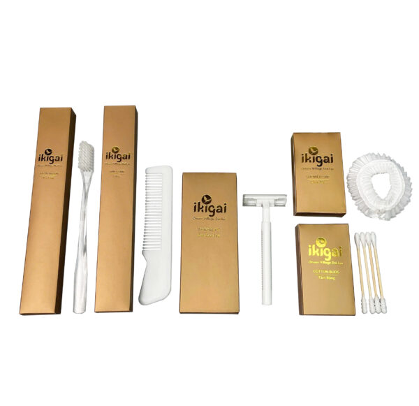 Bộ amenities khách sạn COMBO 6, set 5 món lõi nhựa trắng vỏ hộp