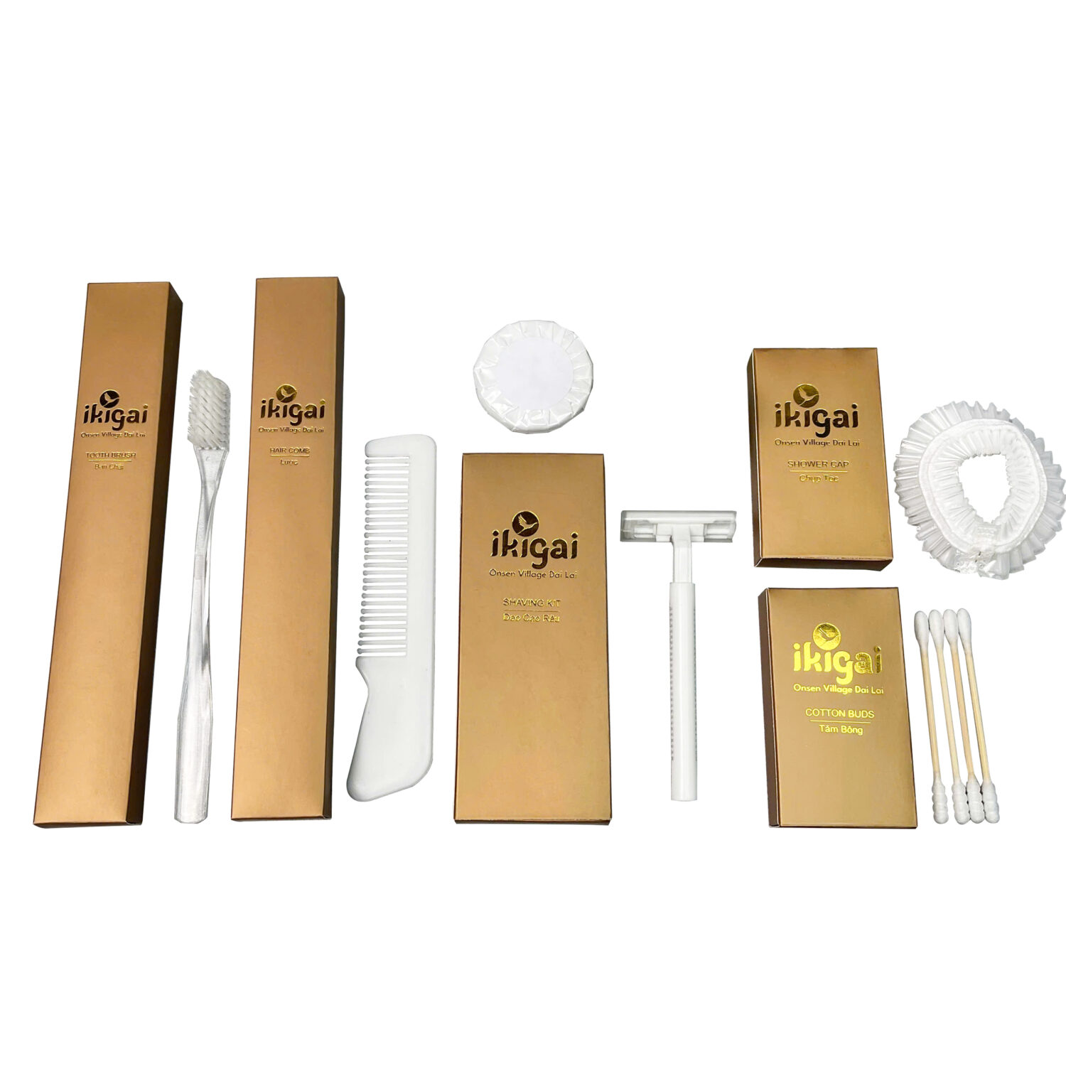 Bộ amenities khách sạn COMBO 5, set 6 món lõi nhựa trắng vỏ hộp