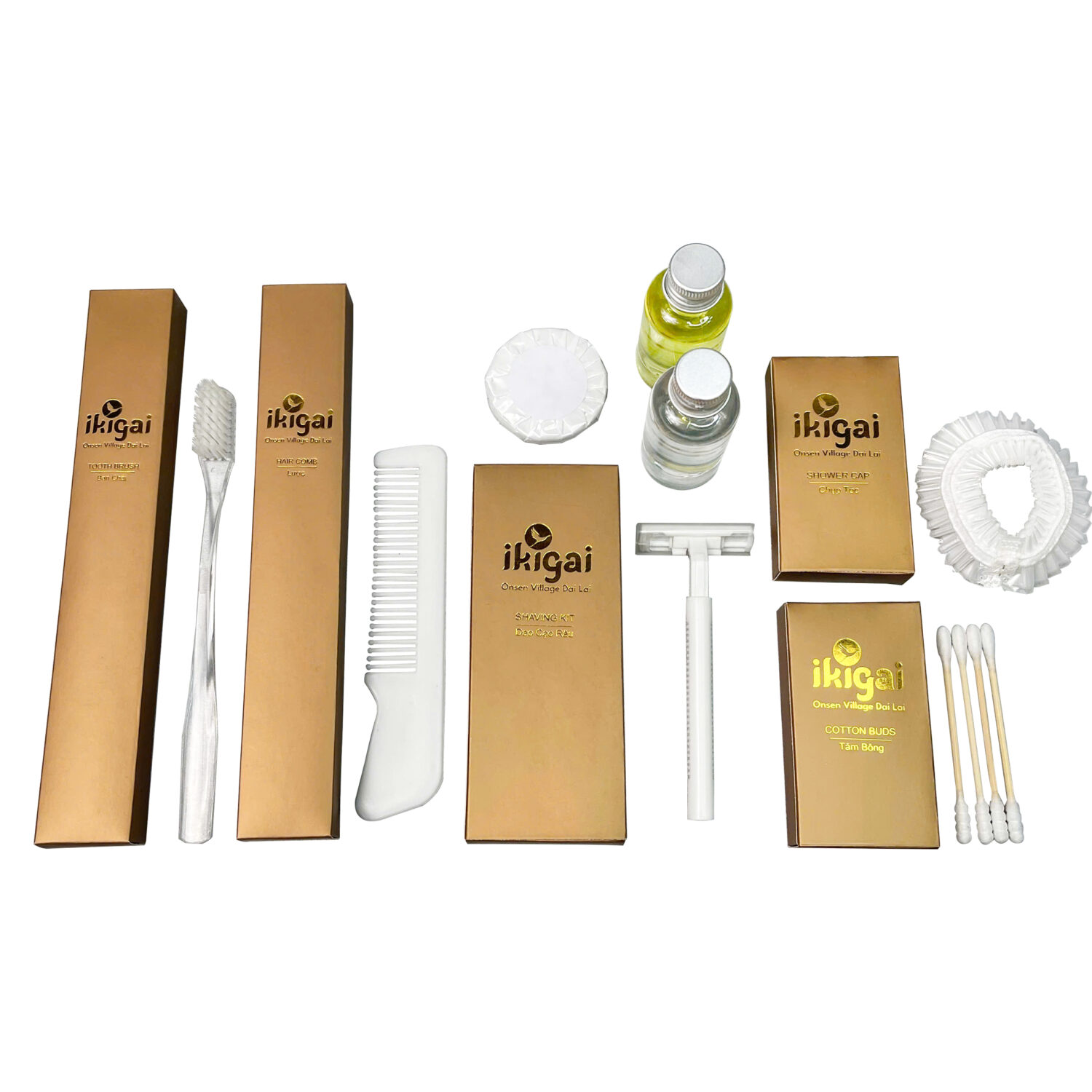 Bộ amenities khách sạn COMBO 4, set 8 món lõi nhựa trắng vỏ hộp