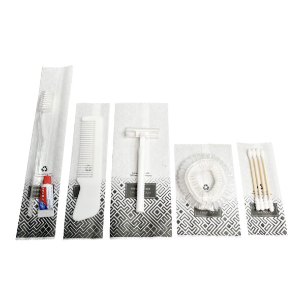 Bộ amenities khách sạn COMBO 15, set 5 món túi giấy trắng lõi nhựa trắng