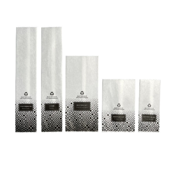 Bao bì bộ đồ dùng tiêu hao khách sạn túi giấy trắng họa tiết trắng đen