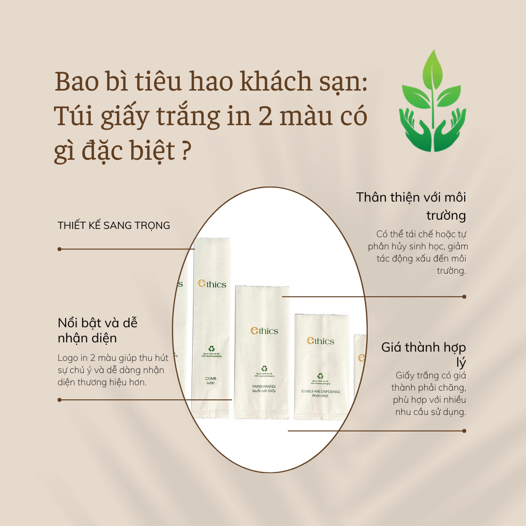 Bao bì bộ đồ dùng tiêu hao khách sạn bộ túi giấy trắng in 2 màu