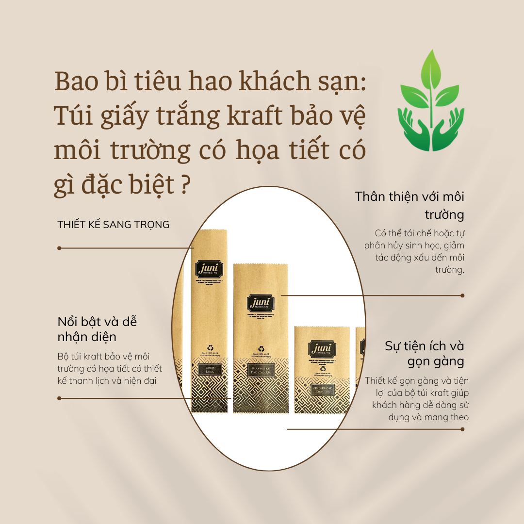 Bao bì đồ dùng tiêu hao khách sạn bộ túi kraft bảo vệ môi trường có họa tiết