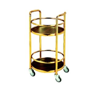 Xe Phục Vụ Rượu Inox Mạ Vàng Tròn
