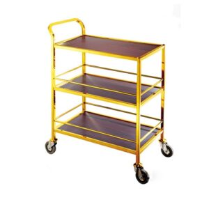 Xe Đẩy Phục Vụ Rượu Khung Inox Mạ Vàng 3 Tầng
