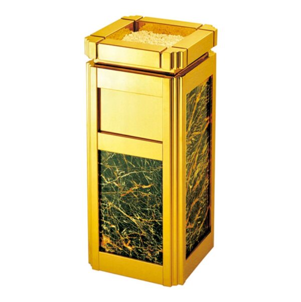 Thùng Rác Inox Mạ Vàng Đá Đen Có Gạt Tàn