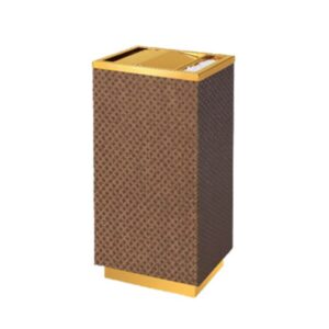 Thùng Rác Inox Vàng Bọc Giả Da Vân Caro Có Gạt Tàn