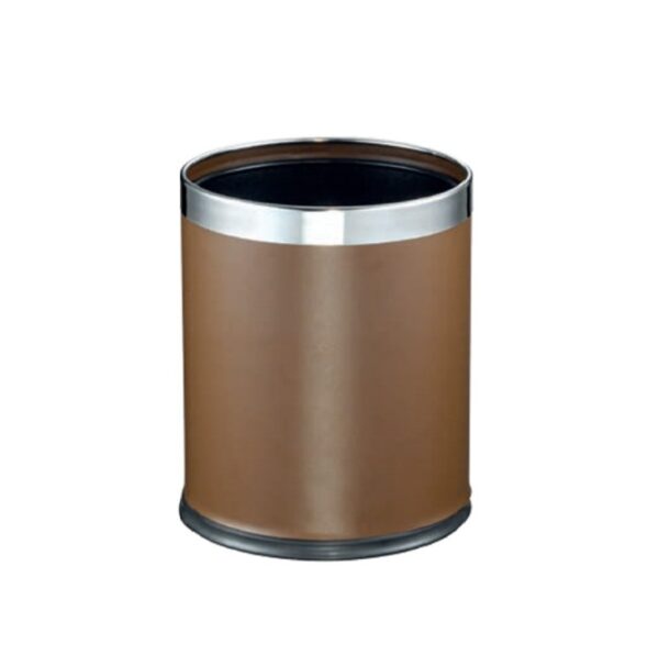 Thùng Rác Thép Sơn Nâu Viền Inox Trắng Ø22