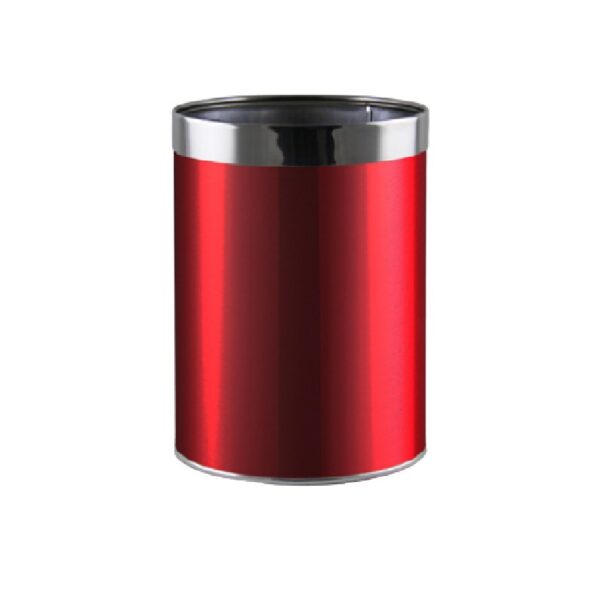 Thùng Rác Thép Sơn Đỏ Viền Inox Trắng Ø22