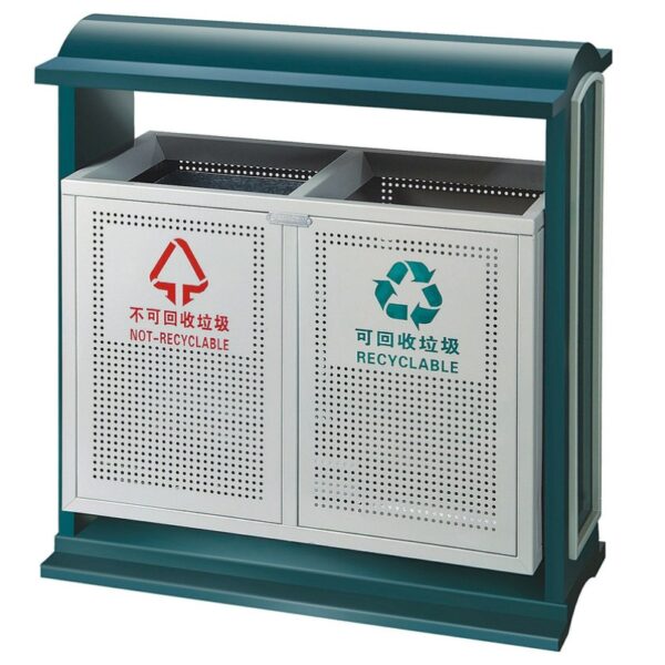 Thùng Rác Ngoài Trời Thép Sơn Xanh Trắng