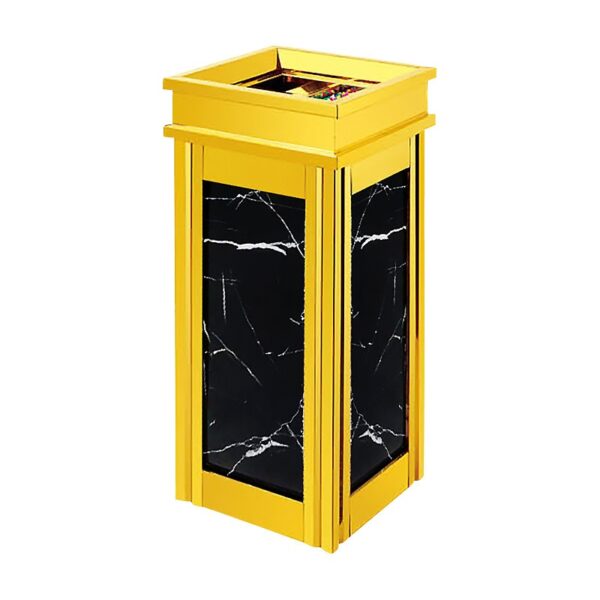Thùng Rác Inox Vàng Đá Đen Có Gạt Tàn
