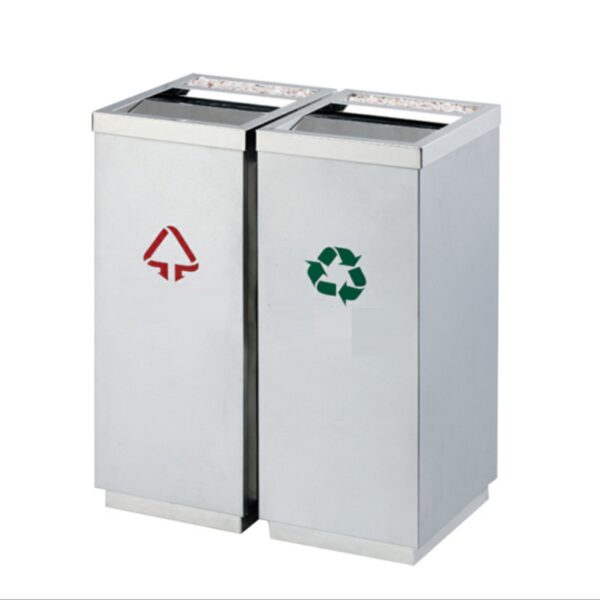 Thùng Rác 2 Ngăn Inox Nắp Lật Có Gạt Tàn