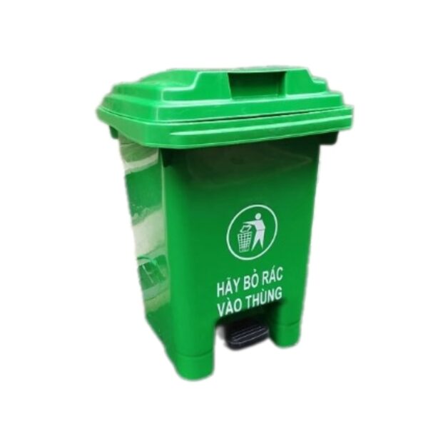 Thùng rác nhựa 60L đạp chân màu xanh lá