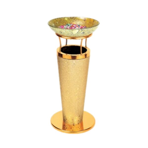 Thùng Rác Tròn Bọc Giả Da Kèm Khay Thủy Tinh