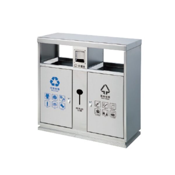 Thùng Rác Inox 2 Ngăn Có Gạt Tàn