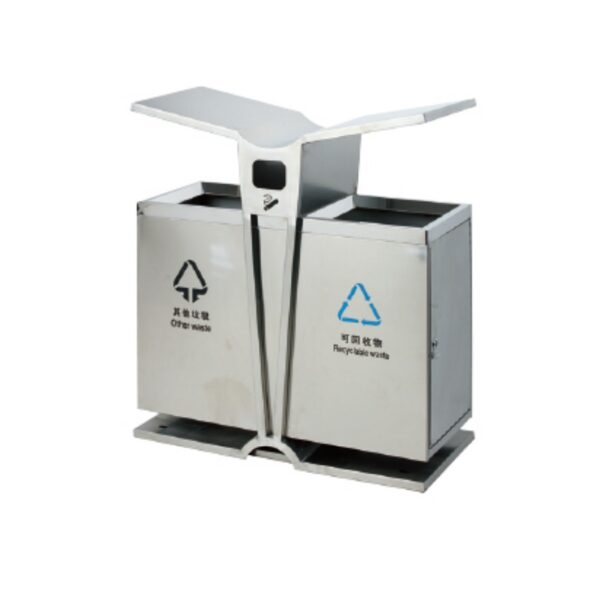 Thùng Rác Inox 2 Ngăn Có Gạt Tàn