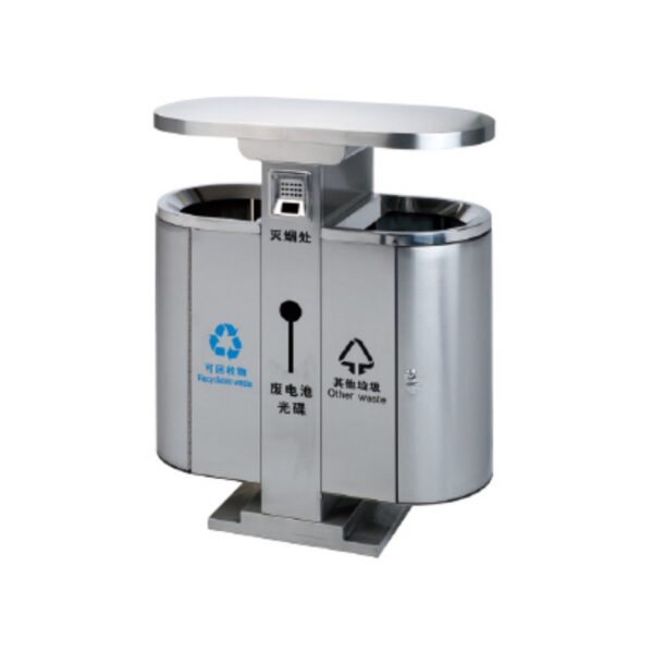 Thùng Rác Inox 2 Ngăn Có Gạt Tàn