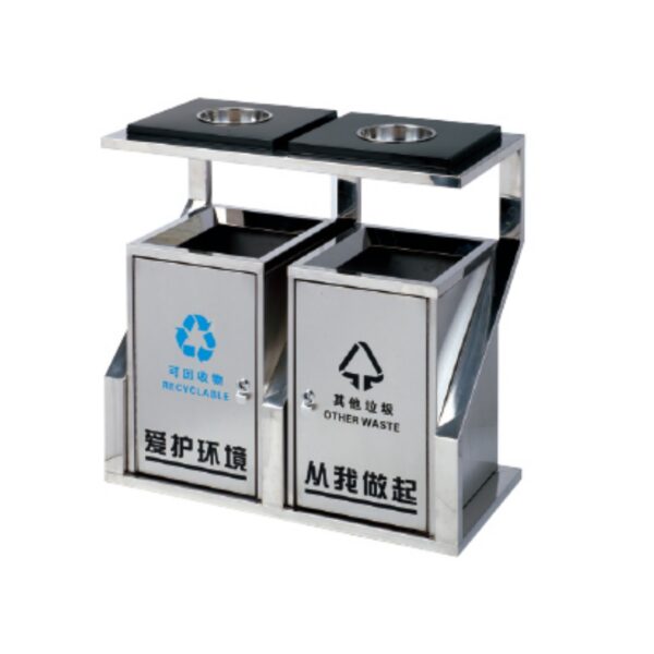 Thùng Rác Inox 2 Ngăn Có Gạt Tàn