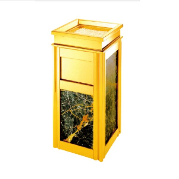 Thùng Rác Inox Mạ Vàng Đá Đen Có Gạt Tàn