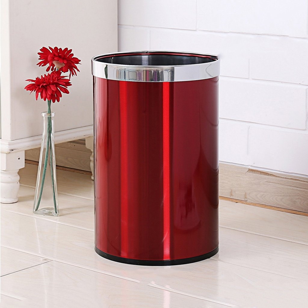 Thùng Rác Thép Sơn Đỏ Viền Inox Trắng Ø22