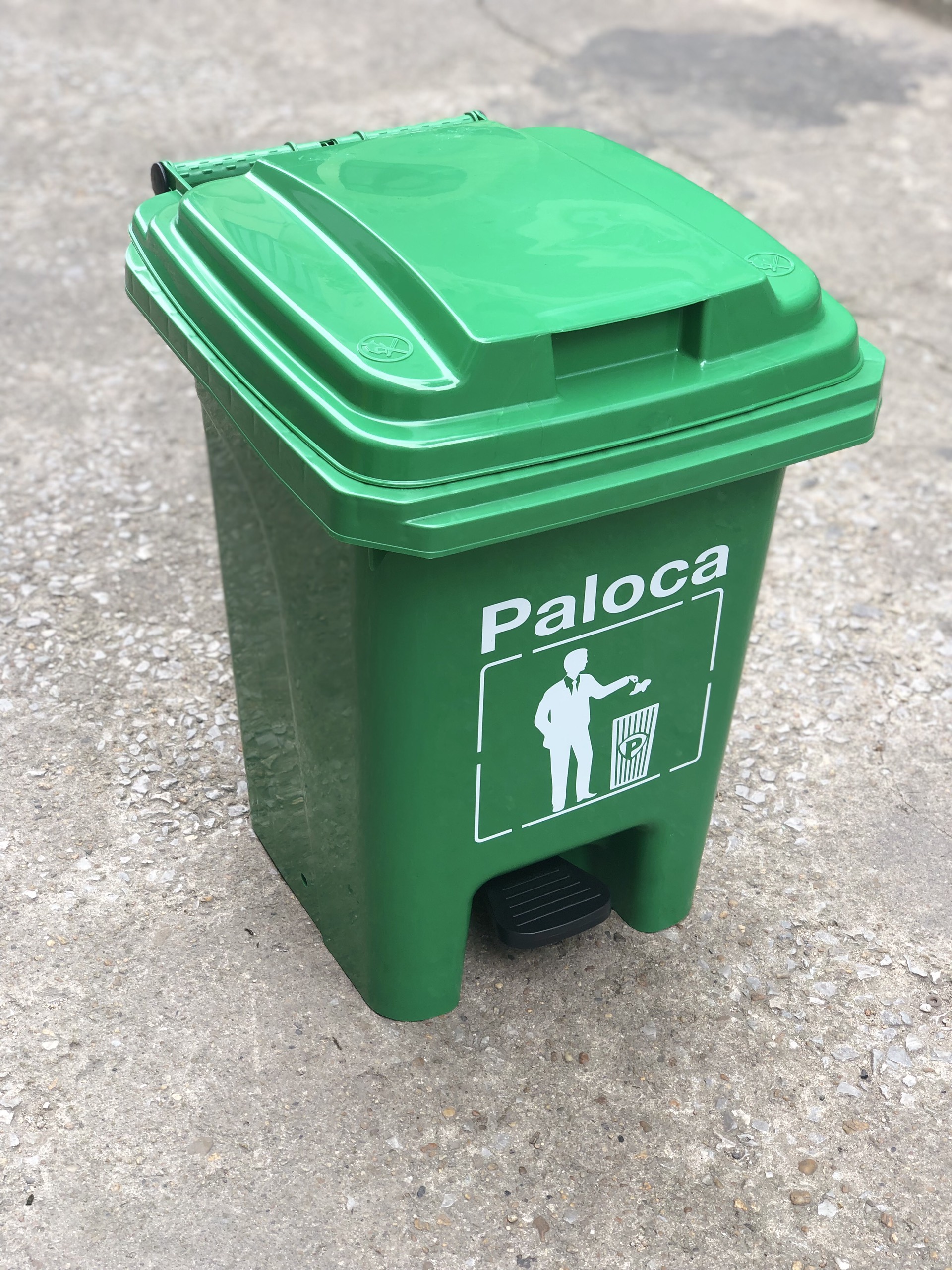 Thùng rác nhựa 60L đạp chân màu xanh lá