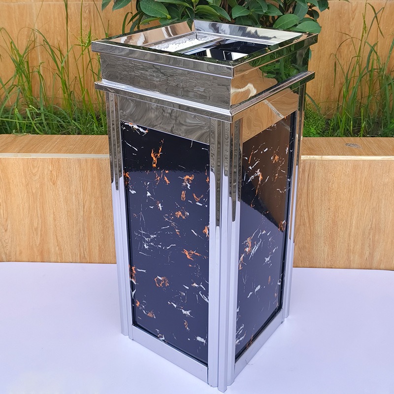 Thùng Rác Đá Hoa Cương Đen Inox Trắng