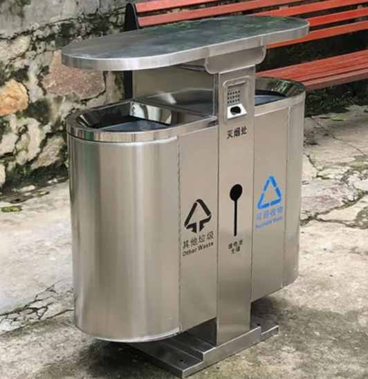 Thùng Rác Inox 2 Ngăn Có Gạt Tàn