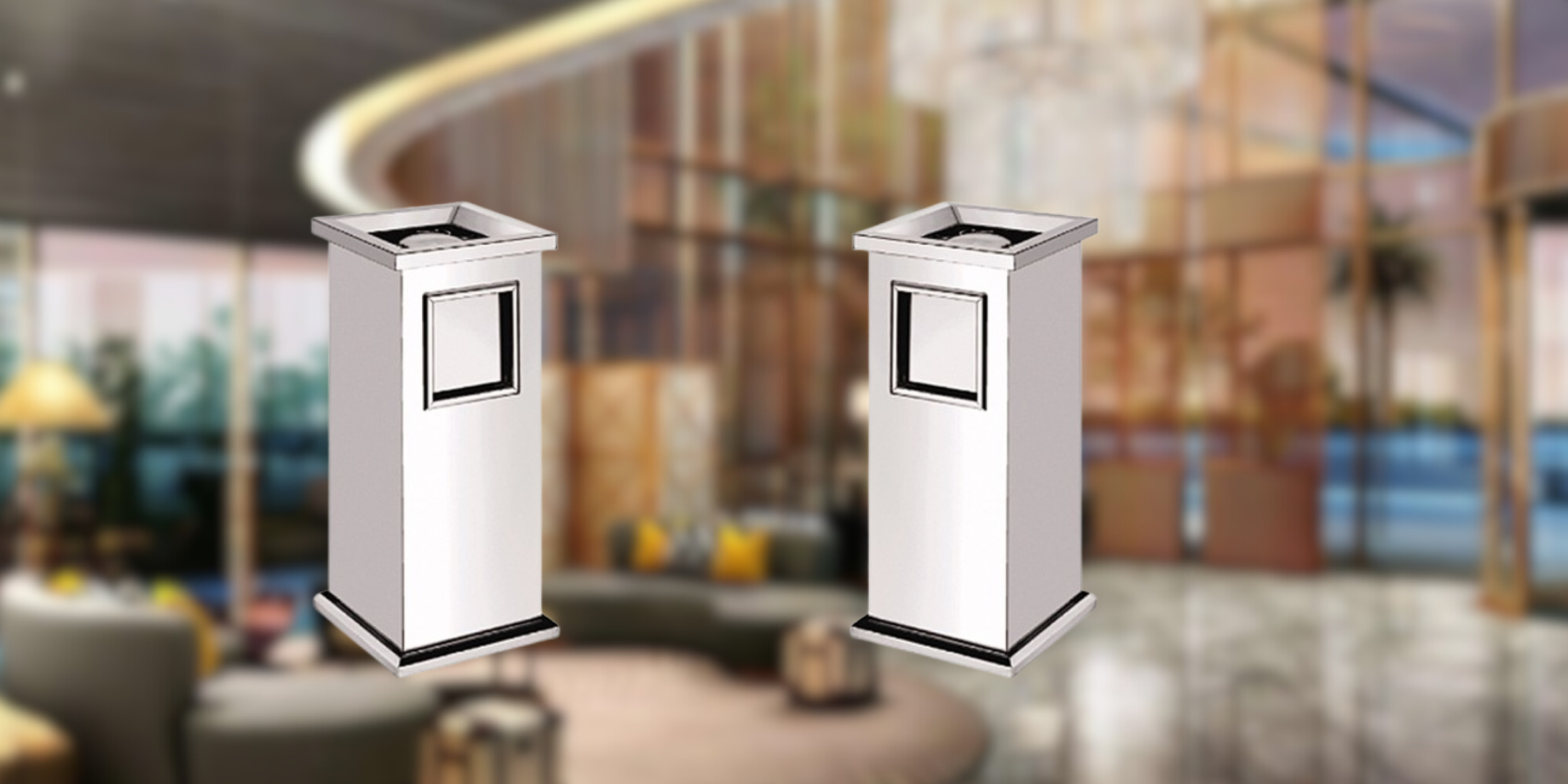 Thùng Rác Inox Vuông Có Gạt Tàn