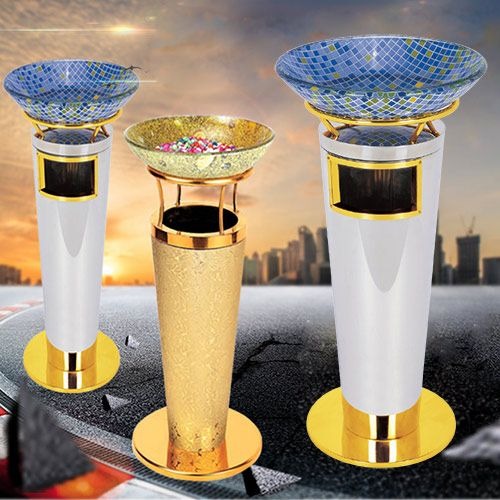 Thùng Rác Tròn Bọc Giả Da Kèm Khay Thủy Tinh