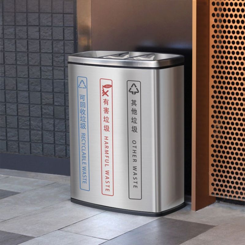 Thùng Rác Inox Phân Loại 3 Ngăn