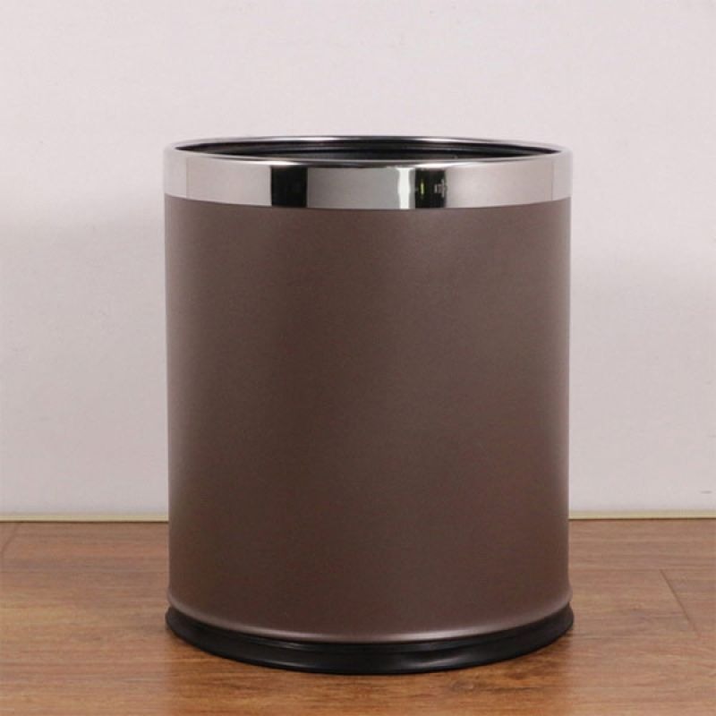 Thùng Rác Thép Sơn Nâu Viền Inox Trắng Ø22