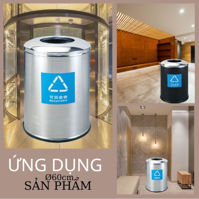 Thùng Rác Trung Tâm Thương Mại Inox Tròn Ø60