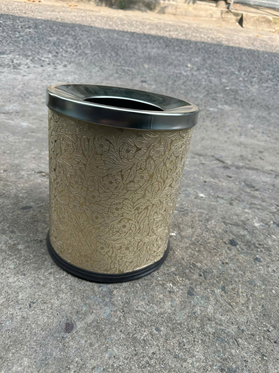 Thùng Rác Bọc Giả Da In Hoa Màu Vàng Ø25